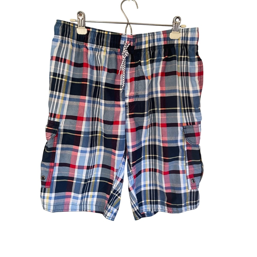 US‎ Polo Assn Mens Plaid Swim Trunks XL Blue Red Cargo Board Shorts 104329P6